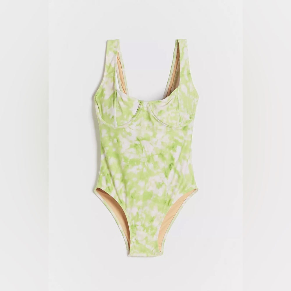 Faithfull The Brand Tie Dye Mona Lime Green/White One-Piece Swimsuit